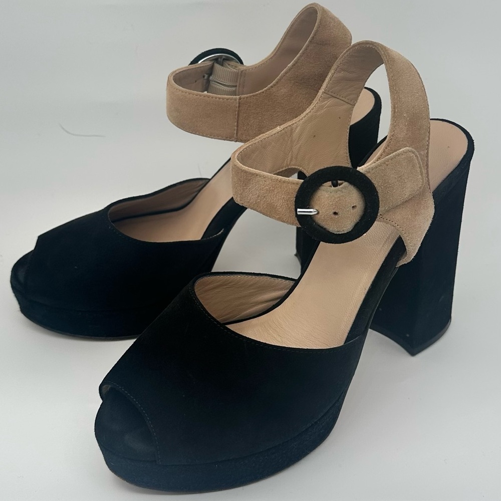 M. Gemi Suede Black and Tan 4” Platform Heels
